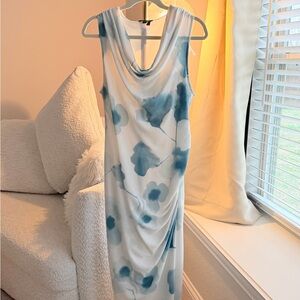 Donna Karan White and Blue Midi Dress